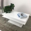 Lesklý bílý dřevěný konferenční stolek do obývacího pokoje s LED osvětlením nebo bez něj - Perro