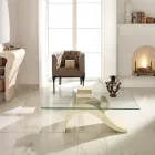 Moderní designový konferenční stolek se skleněnou deskou a podnoží z fosilního kamene - náplň Viadurini