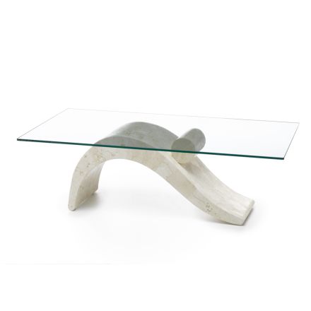 Moderní designový konferenční stolek se skleněnou deskou a podnoží z fosilního kamene - náplň Viadurini