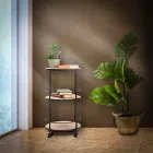 Moderní designový konferenční stolek ze železa a MDF s kolečky a 3 policemi - Lennox Viadurini