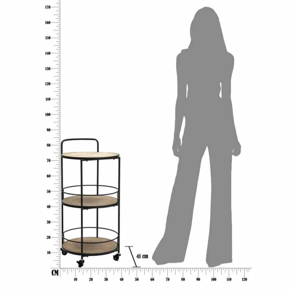 Moderní designový konferenční stolek ze železa a MDF s kolečky a 3 policemi - Lennox Viadurini