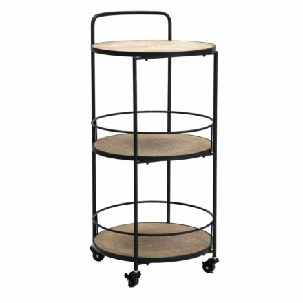 Moderní designový konferenční stolek ze železa a MDF s kolečky a 3 policemi - Lennox Viadurini