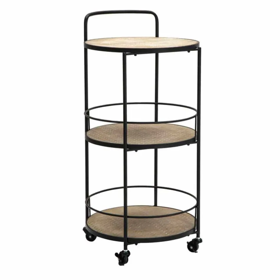 Moderní designový konferenční stolek ze železa a MDF s kolečky a 3 policemi - Lennox Viadurini