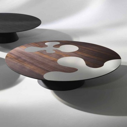 Tabulka moderní design v modřínového dřeva s ocelí vloží Giglio Viadurini