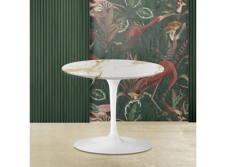 Konferenční stolek Eero Saarinen H 39 s deskou z mramoru Caracatta ze zlata Made in Italy - Scarlet Viadurini
