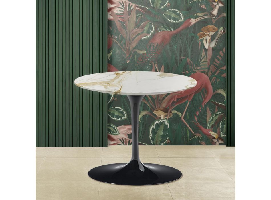 Konferenční stolek Eero Saarinen H 39 s deskou z mramoru Caracatta ze zlata Made in Italy – Scarlet Viadurini