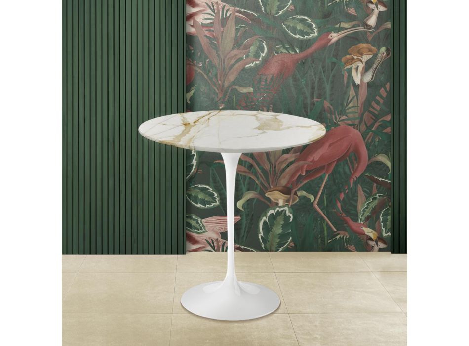Kulatý konferenční stolek Eero Saarinen H 52 ve zlatém mramoru Calacatta Made in Italy - Scarlet Viadurini