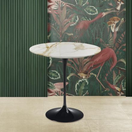 Kulatý konferenční stolek Eero Saarinen H 52 ve zlatém mramoru Calacatta Made in Italy - Scarlet Viadurini