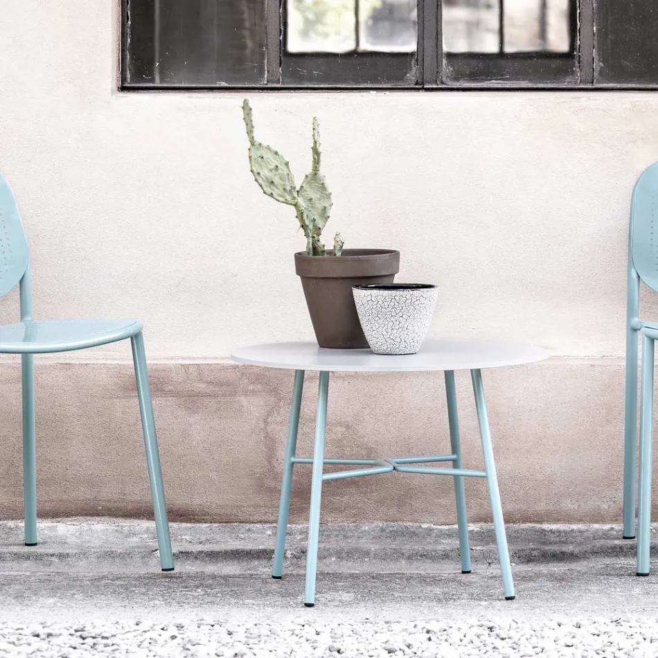 Kulatý venkovní konferenční stolek z HPL s kovovou základnou Made in Italy - Makino Viadurini