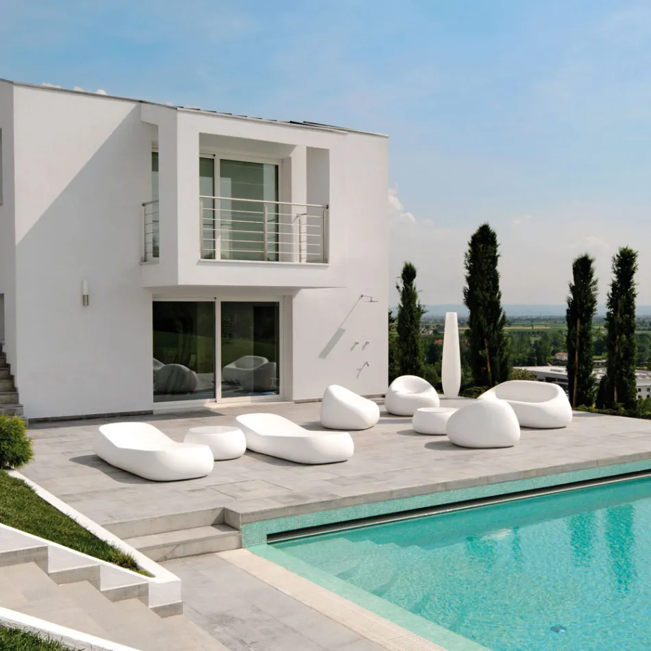 Zahradní konferenční stolek s kulatou deskou z polyetylenu Vyrobeno v Itálii - Tibaldo Viadurini