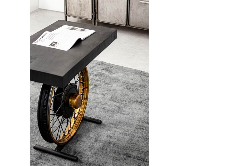 Ručně vyráběný a průmyslový konferenční stolek z oceli a mangového dřeva - Corvino Viadurini
