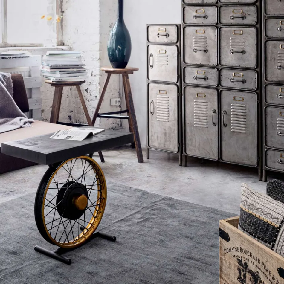 Ručně vyráběný a průmyslový konferenční stolek z oceli a mangového dřeva - Corvino Viadurini