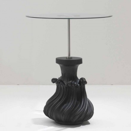 Konferenční stolek sklo / dřevo pískovaná černě, průměr 60, Margo Viadurini