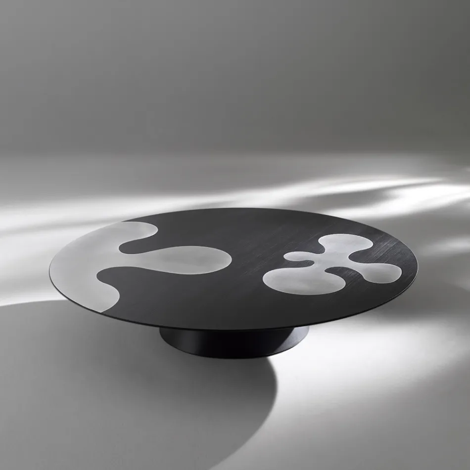 Černý lakovaný modřínový konferenční stolek s vložkami z nerezové saténové oceli - Vergine Viadurini