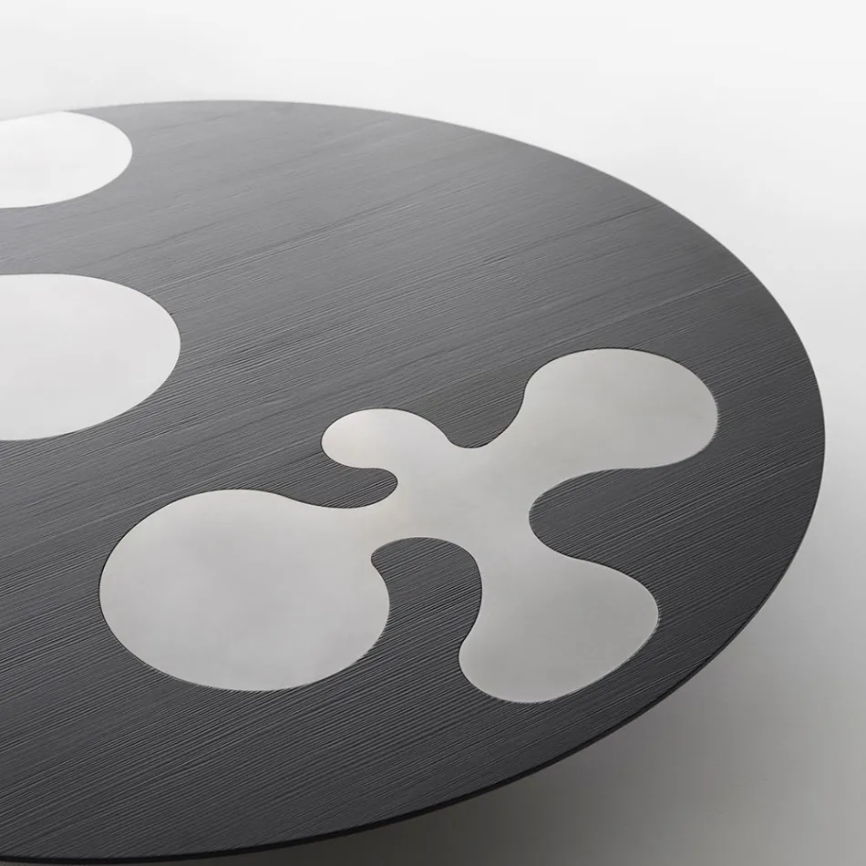 Černý lakovaný modřínový konferenční stolek s vložkami z nerezové saténové oceli - Vergine Viadurini