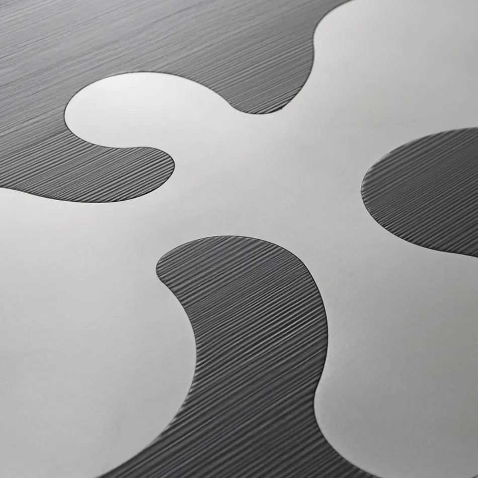 Černý lakovaný modřínový konferenční stolek s vložkami z nerezové saténové oceli - Vergine Viadurini