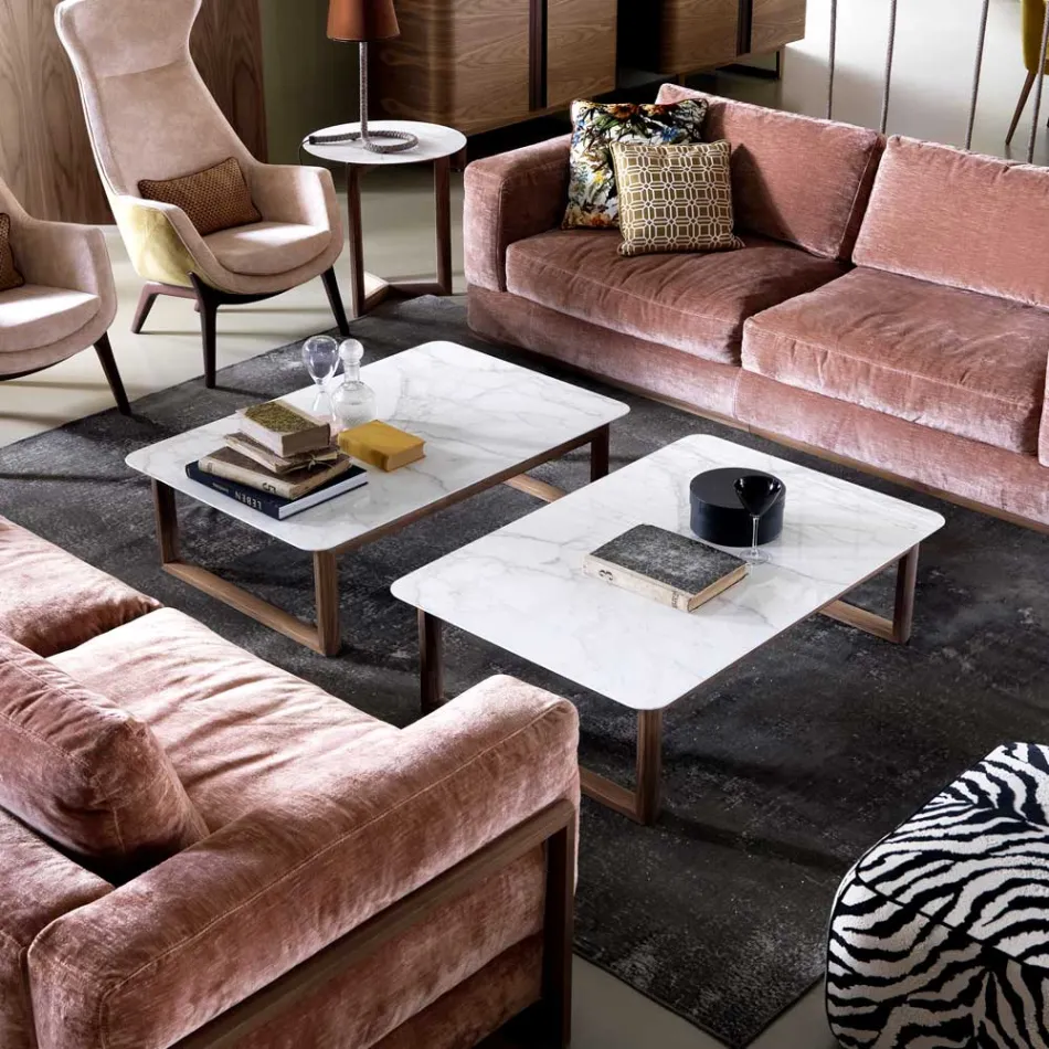 Grilli York design dřevěný a mramorový konferenční stolek vyrobený v Itálii Viadurini