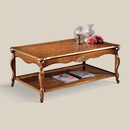 Luxusní konferenční stolek vykládaný z ořechového dřeva a zlata vyrobený v Itálii - Cambrige Viadurini