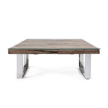 Konferenční stolek z recyklovaného dřeva a skleněné nohy z oceli Homemotion - Gnomea Viadurini