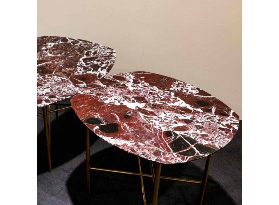 Konferenční stolek v červeném mramoru Levanto a kov vyrobený v Itálii, design - Morbello Viadurini