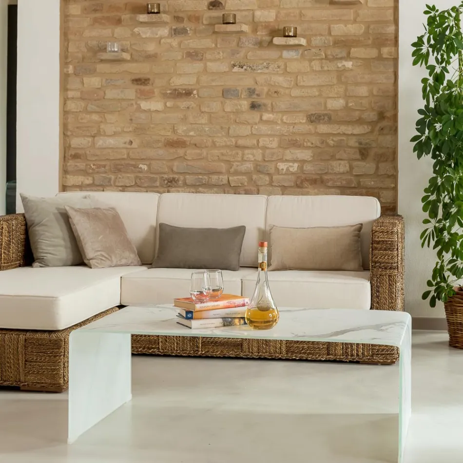 10mm zakřivený konferenční stolek z tvrzeného skla s mramorovým efektem - Aiello Viadurini