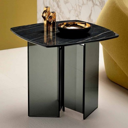 Odkládací stolek do obývacího pokoje s keramickou deskou a kouřovým sklem - náhodný Viadurini