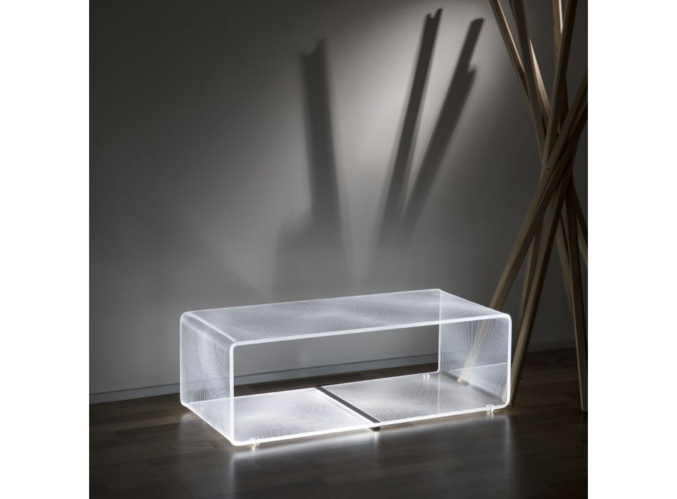 Transparentní akrylový LED světelný konferenční stolek laserem gravírovaný dekor - Robiola Viadurini