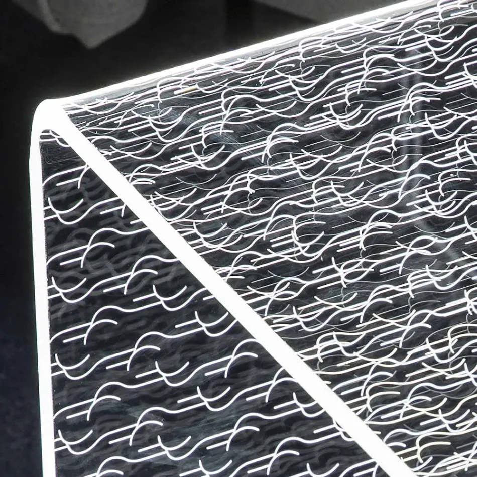 Transparentní akrylový LED světelný konferenční stolek laserem gravírovaný dekor - Robiola Viadurini