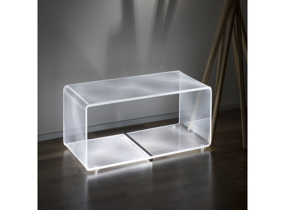 Transparentní akrylový LED světelný konferenční stolek laserem gravírovaný dekor - Robiola Viadurini