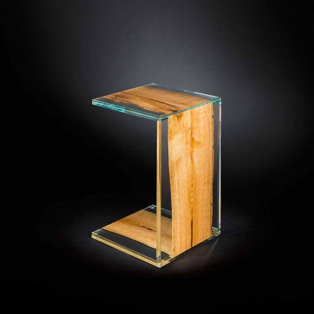 Moderní konferenční stolek v benátského skla a dřevěnou nohou Briccola Viadurini