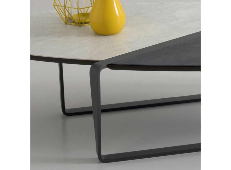 Oválný kovový konferenční stolek do obývacího pokoje a dvoubarevná keramická deska - Comacchio Viadurini