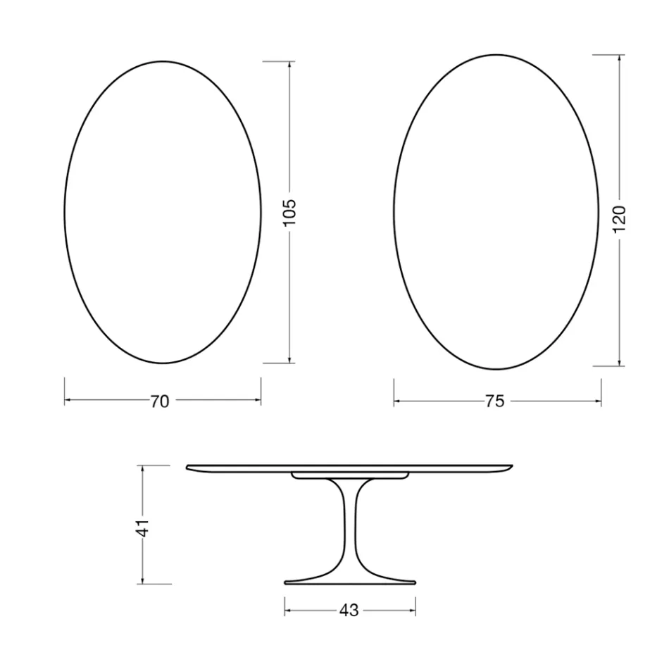 Konferenční stolek Saarinen Tulip oválný, výška 41 cm, matně bílá keramika Florim - šarlatová Viadurini