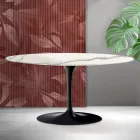 Konferenční stolek Saarinen Tulip oválný, výška 41 cm, keramika Florim Statuario matná - šarlatová Viadurini