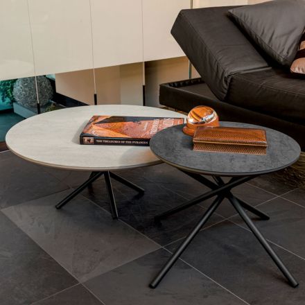 Kulatý konferenční stolek do obývacího pokoje Kovová a keramická základna Oapca - Shanghai Viadurini