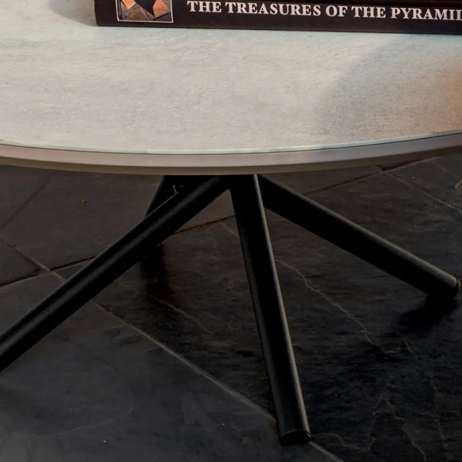 Kulatý konferenční stolek do obývacího pokoje Kovová a keramická základna Oapca - Shanghai Viadurini