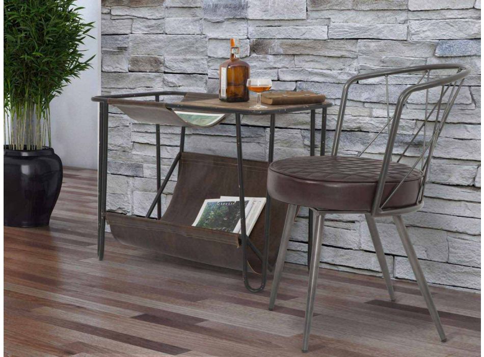 Moderní novinový stůl ze železa a ekokože - Merica Viadurini
