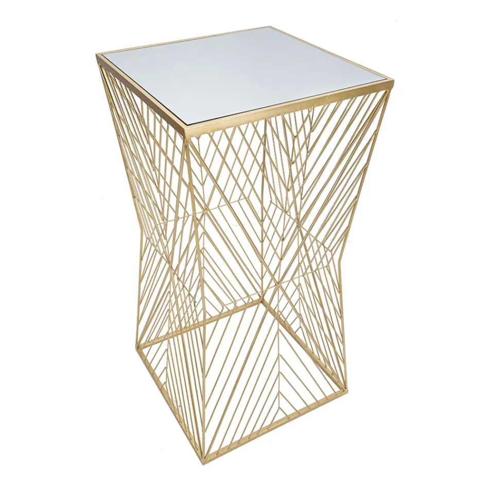 Telefonní stolek ze zlatého železa a zrcadlové skleněné desky - Olivia Viadurini