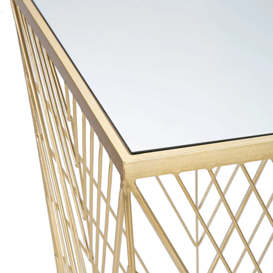 Telefonní stolek ze zlatého železa a zrcadlové skleněné desky - Olivia Viadurini