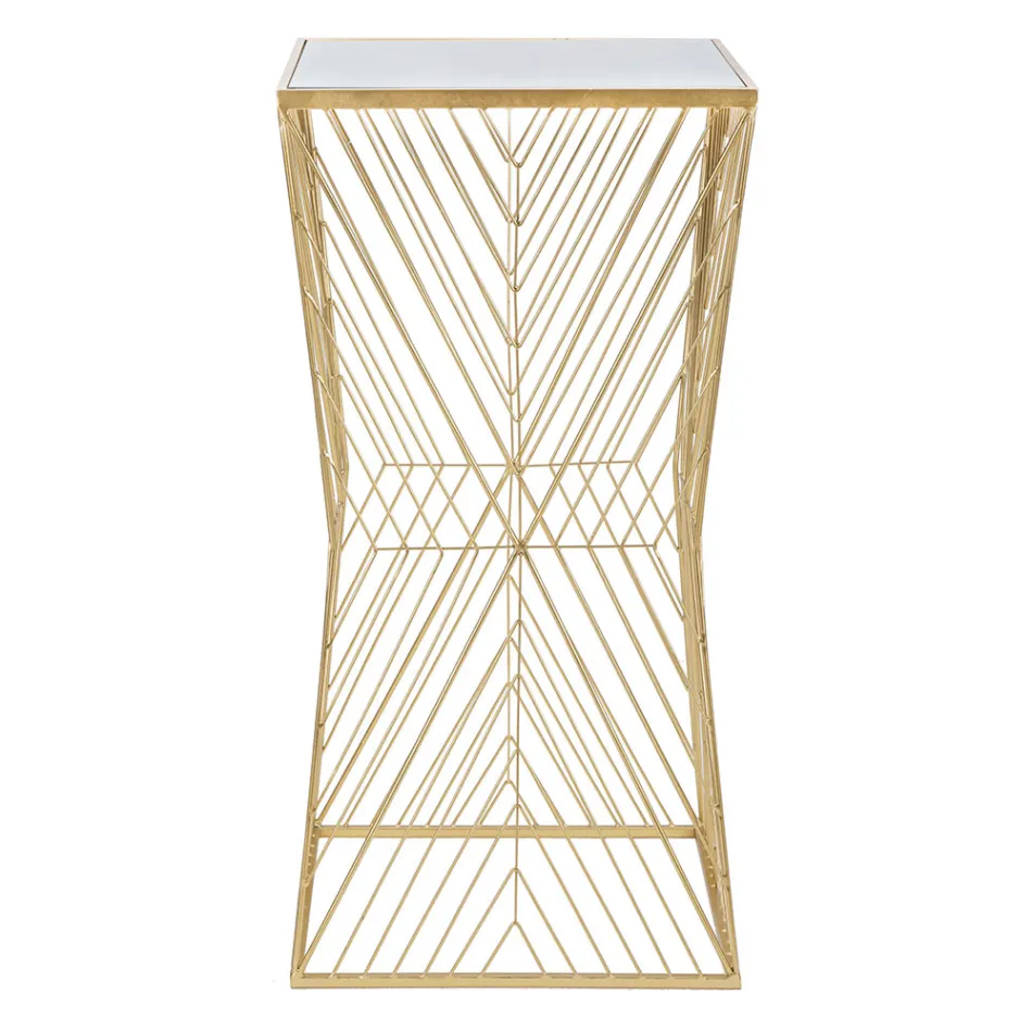 Telefonní stolek ze zlatého železa a zrcadlové skleněné desky - Olivia Viadurini