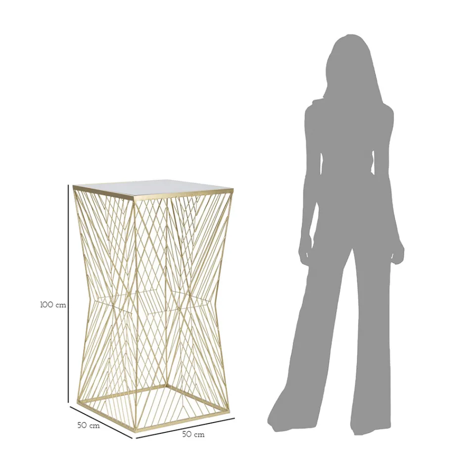 Telefonní stolek ze zlatého železa a zrcadlové skleněné desky - Olivia Viadurini