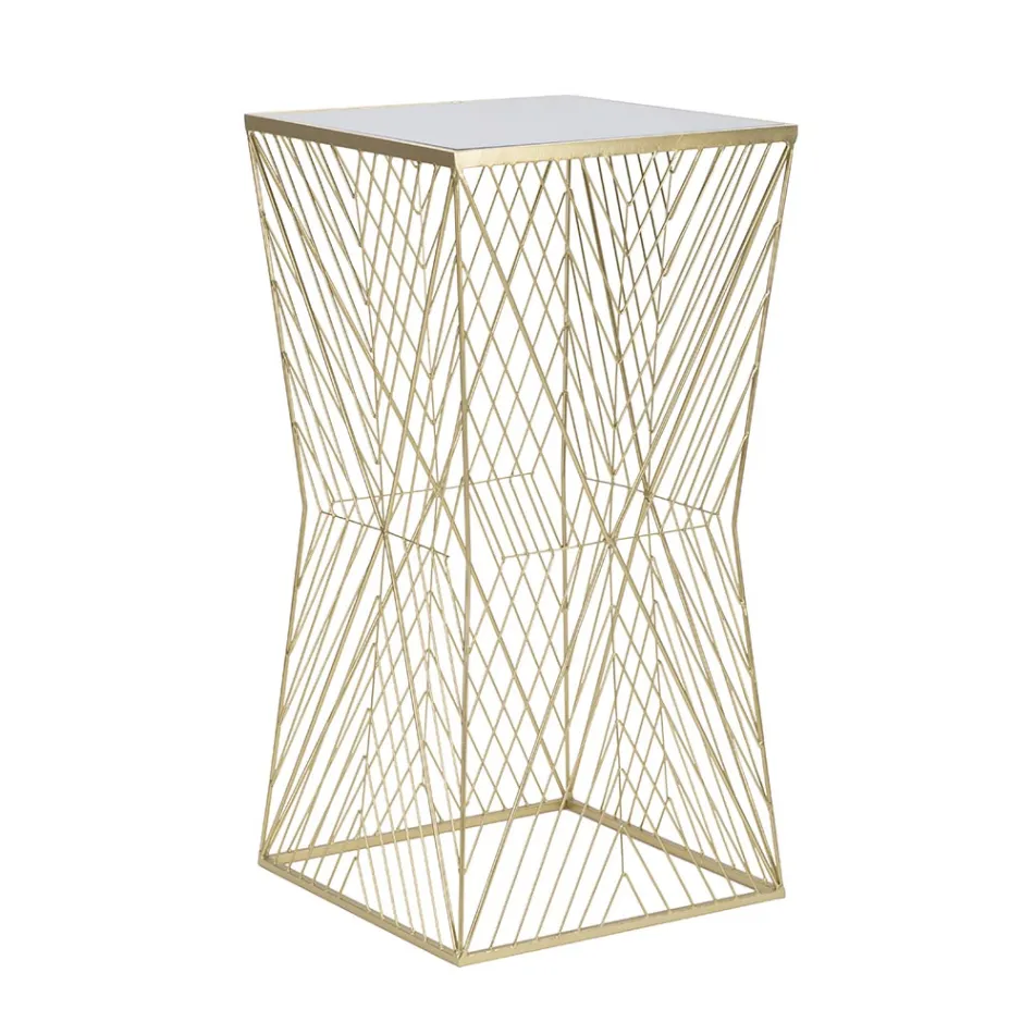 Telefonní stolek ze zlatého železa a zrcadlové skleněné desky - Olivia Viadurini