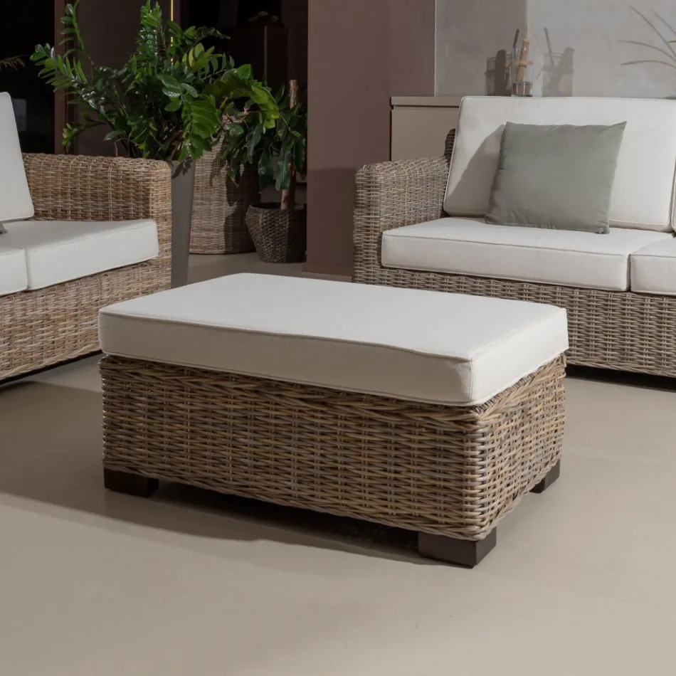 Zahradní konferenční stolek-Pouf v šedé barvě Kubù s polštářkem - Cerys Viadurini