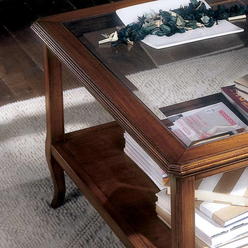 Čtvercový konferenční stolek do obývacího pokoje se skleněnou deskou Made in Italy - Tepeyoti Viadurini