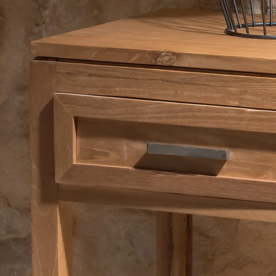 Konferenční stolek z masivního teakového dřeva s 1 zásuvkou - akryl Viadurini