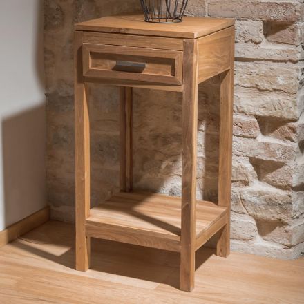 Konferenční stolek z masivního teakového dřeva s 1 zásuvkou - akryl Viadurini