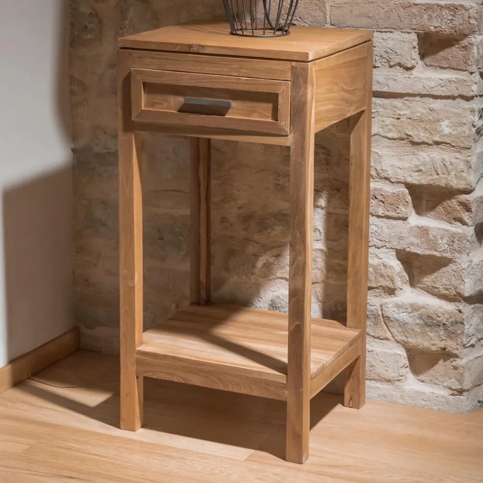 Konferenční stolek z masivního teakového dřeva s 1 zásuvkou - akryl Viadurini