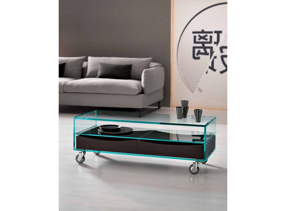 Obdélníkový konferenční stolek ve sklenici Extralight se zásuvkami vyrobenými v Itálii - Ganzo Viadurini