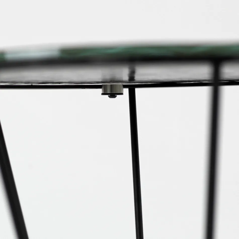 Kulatý konferenční stolek s ocelovou základnou a skleněnou deskou Made in Italy - Alisea Viadurini