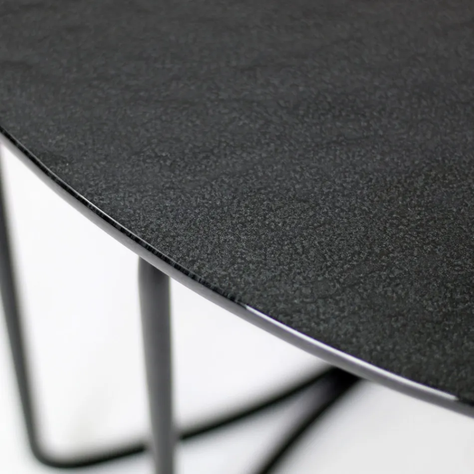 Kulatý skleněný konferenční stolek se 3 půlměsíci vyrobenou v Itálii - Arepa Viadurini