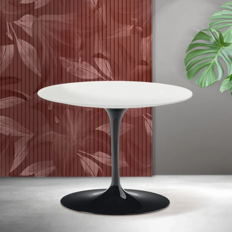Konferenční stolek Saarinen Tulip kulatý, výška 41 cm, matně bílá keramika Florim - šarlatová Viadurini
